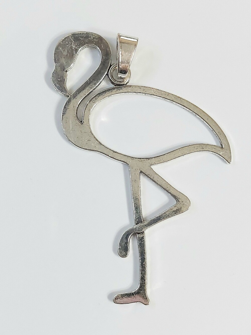 Silver Tone Flamingo Outline Necklace Charm Pendant - Womens Jewelry